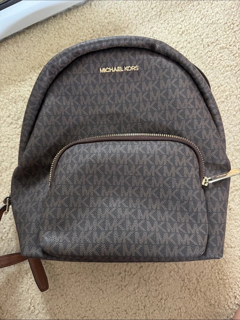 Michael Kors Brown Monogram Backpack with Gold Hardware